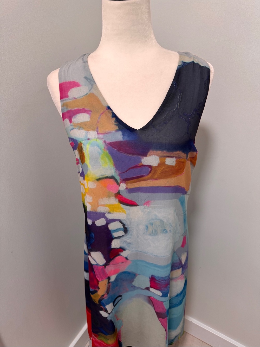 Claire Desjardins Sleeveless High-Low Dress Sz Small Abstract Art Print V Neck - Picture 3 of 13